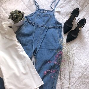 Aqua denim overalls